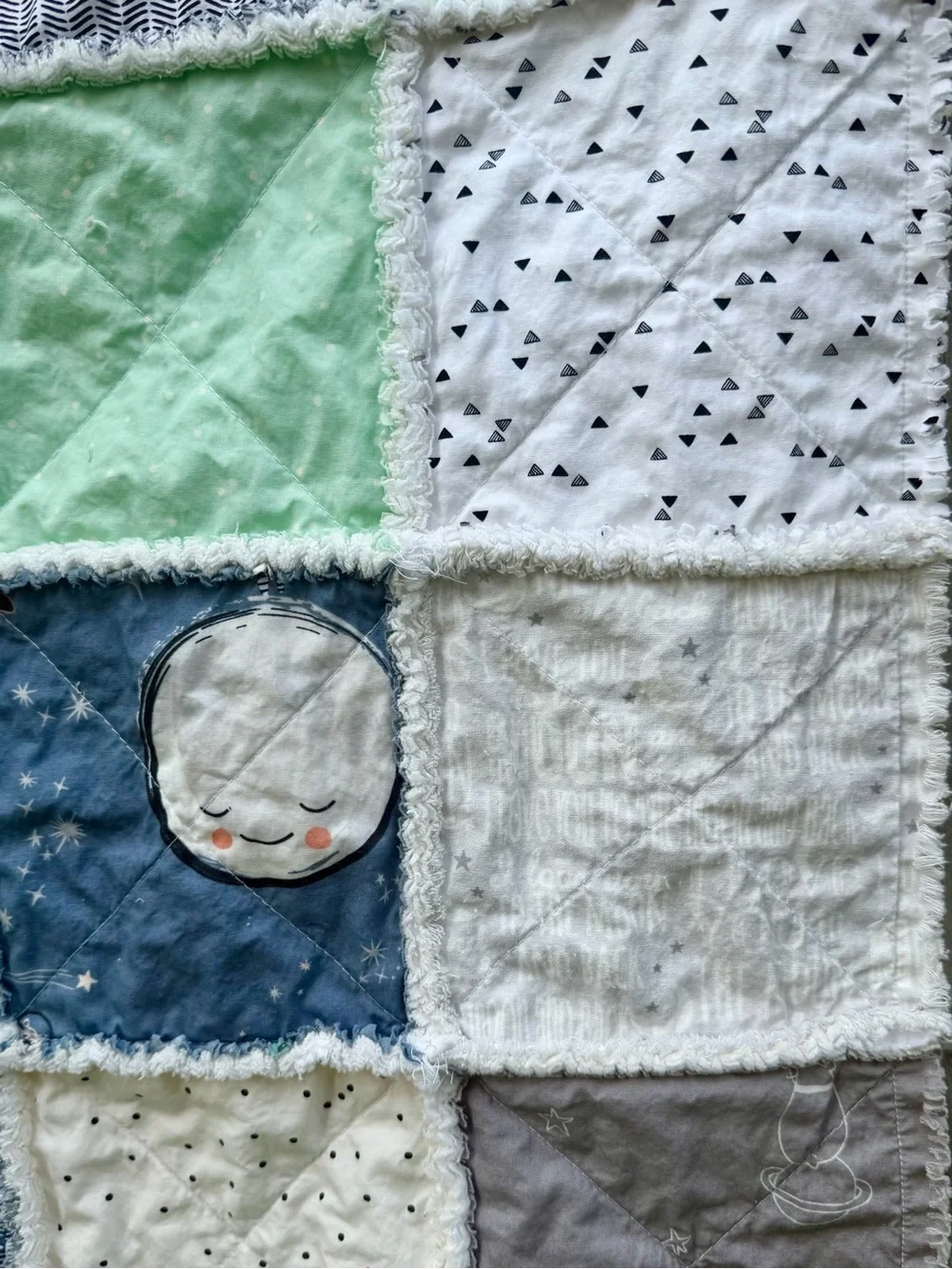 Handmade Baby Rag Quilt: Love You to the Moon and Back, Cotton Rag Quilt